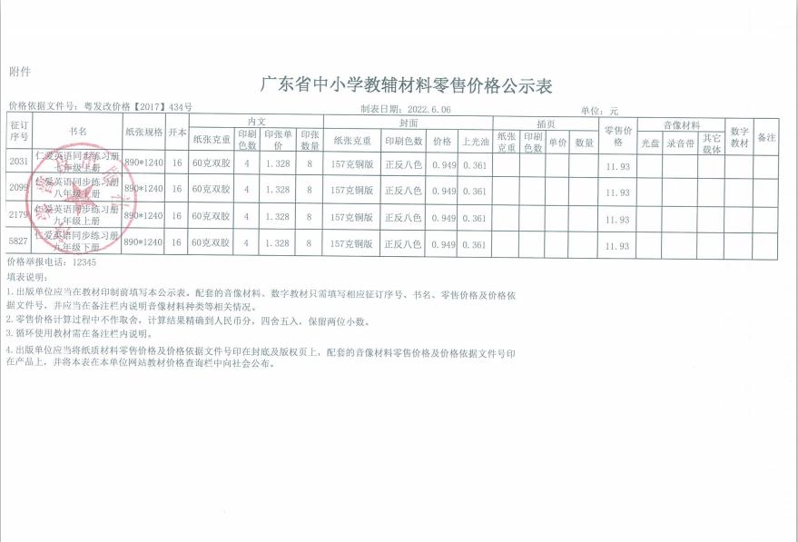 2022秋季教材零售价格审核表（广东省）(图1)