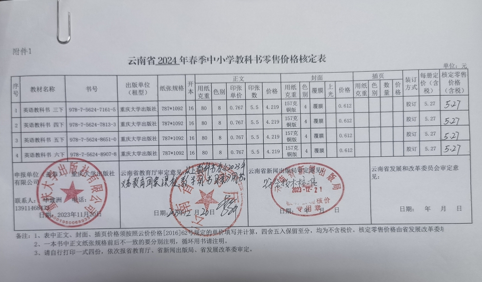 2024春季云南中小学教材零售价格公示(图1)